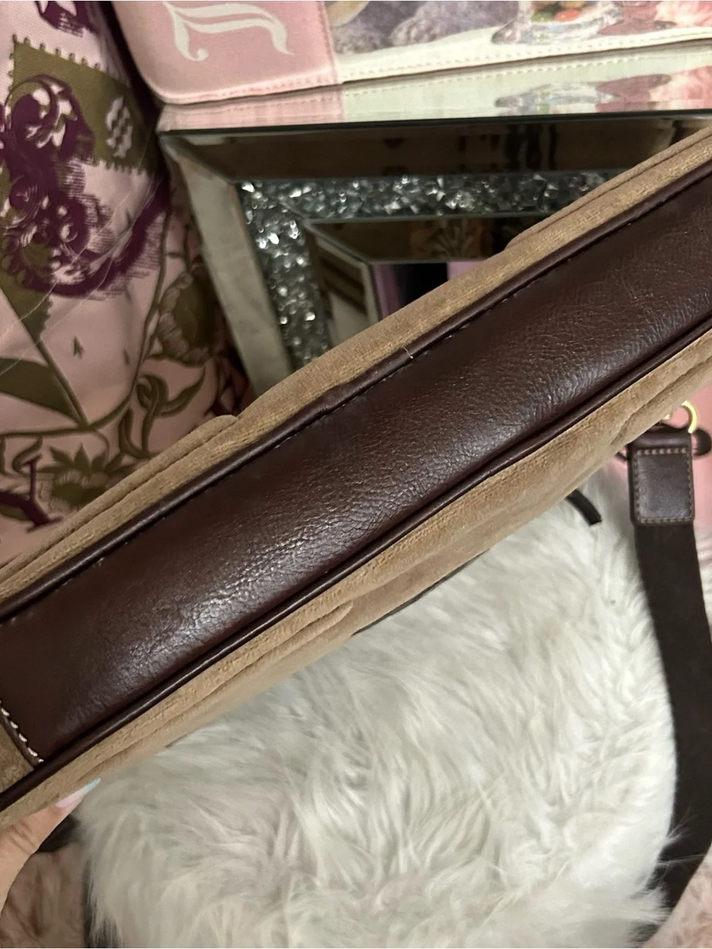 Y2K Vintage 2008 Juicy Couture Brown Velour Laptop Crossbody Bag Floral Logo
